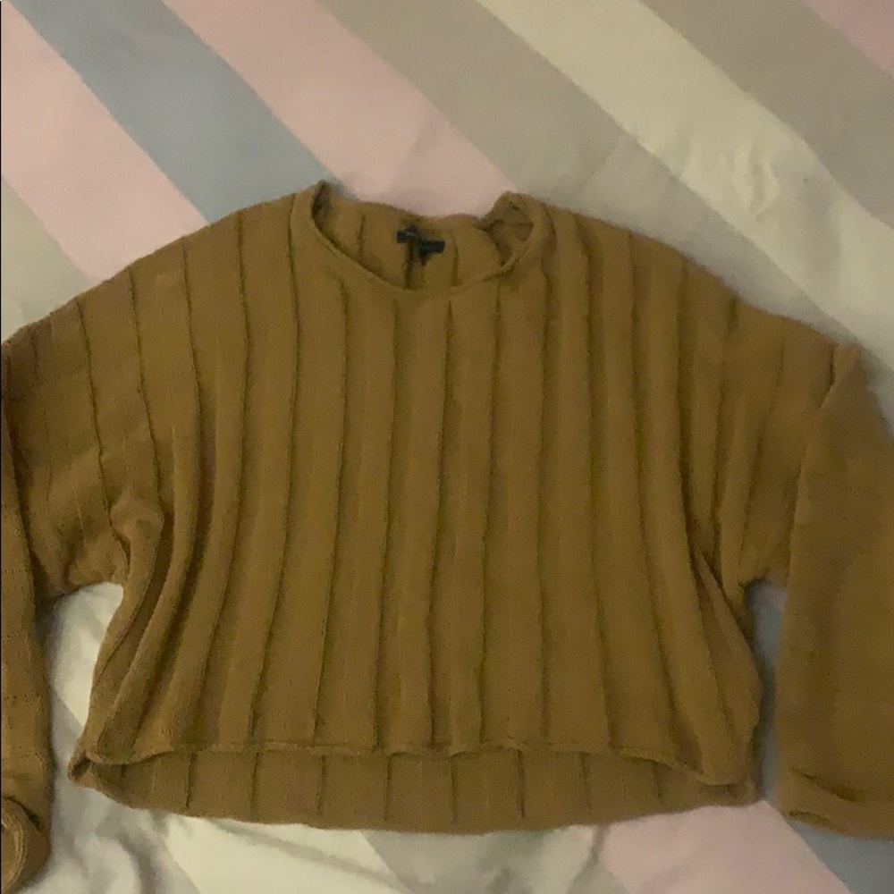 Chenille wide sleeve cropped sweater